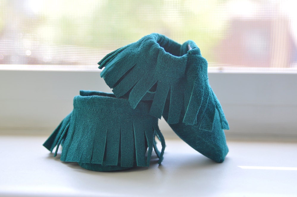 Teal Moccasins, Recycled Leather, Soft Sole Shoes