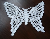 Large hand crochet butterfly applique or doily  in white
