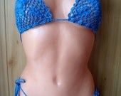 Hand crochet  navy lace thong string bikini swimwear