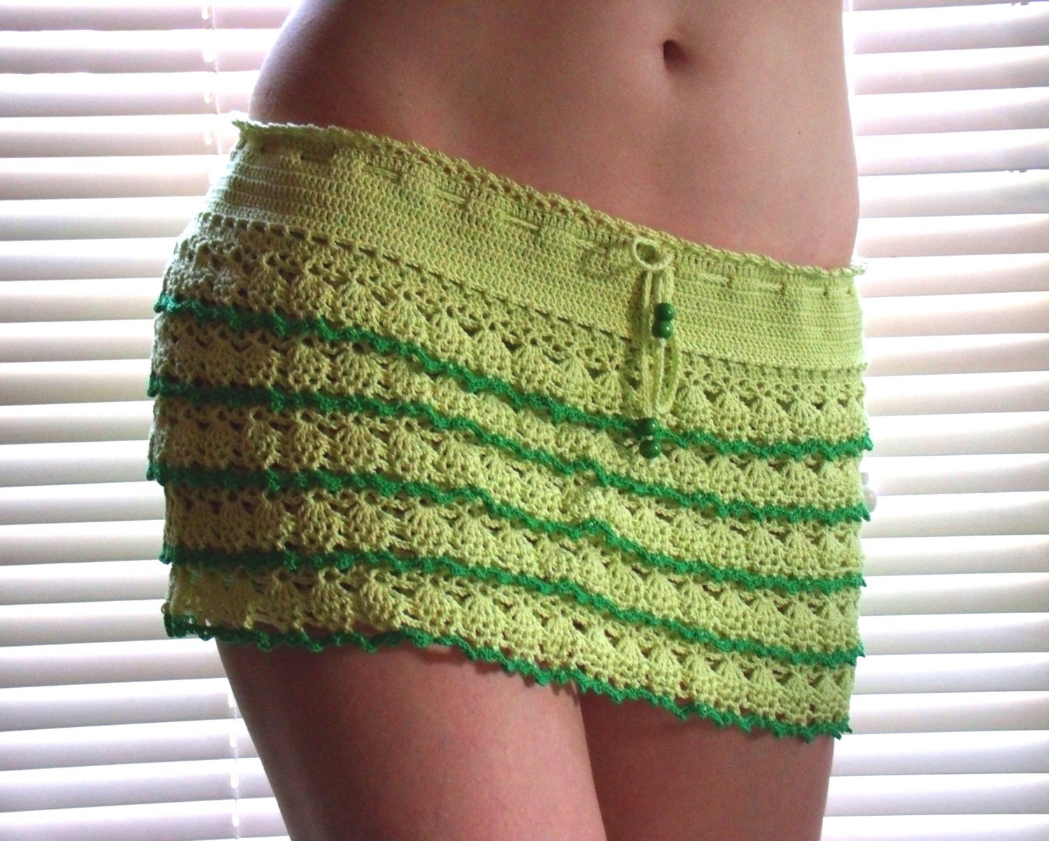 Hand crochet green lace ruffle mini skirt MADE TO ORDER