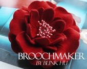 110mm wool felted Dahlia Bride Bridesmaid fabric flower corsage brooch pins  Red with pink core
