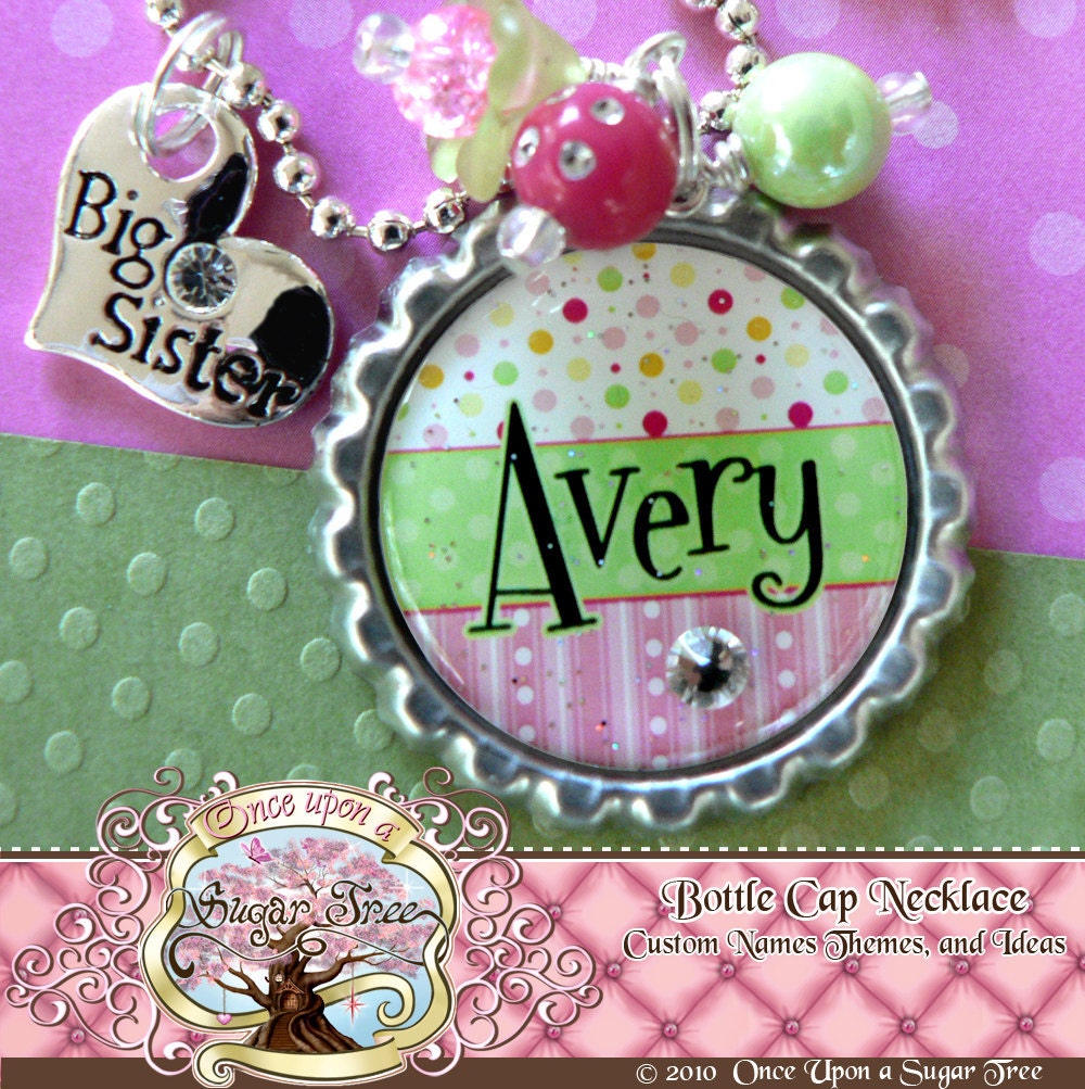 Big SISTER Necklace, Personalized Name Bottle Cap Necklace, Big Sister Charm, Birthday, Gift, New Sister, Charm Necklace, Little Sister
