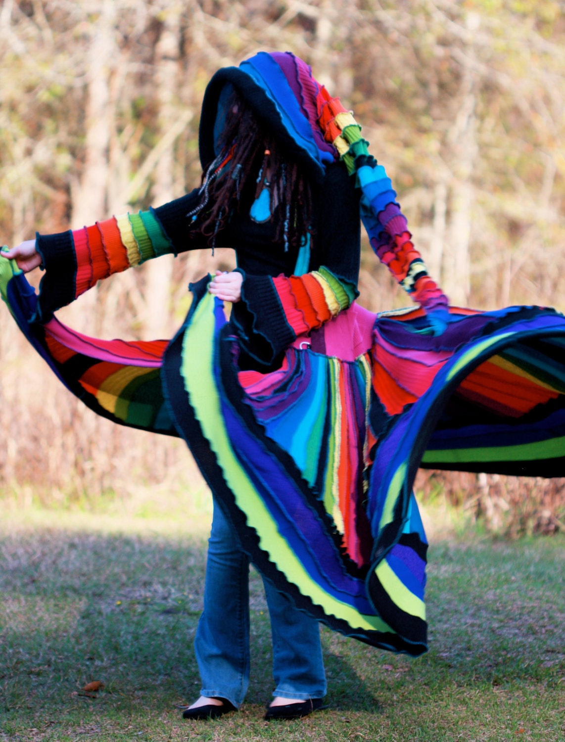 SuperDuperUbberAwesome Custom corset  Kaleidoscope gypsy dream traveling upcycled patchwork ragamuffin elf pixie rave recycled sweater coat