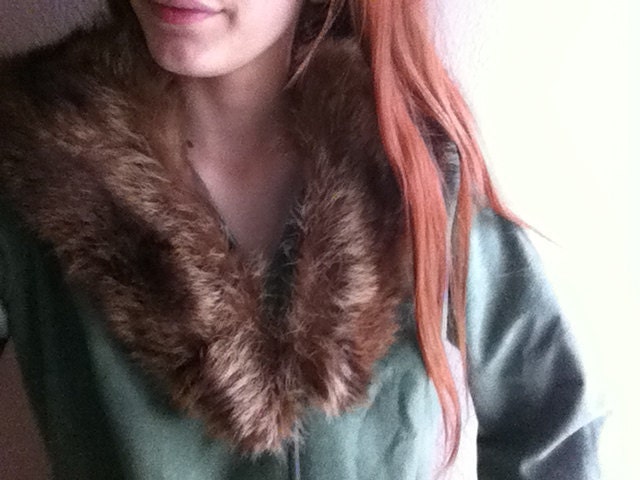 60s long green swing coat with genuine brown fox fur collar medium- SALE