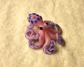 Small Glass Octopus pendant Pink Blue Spotted