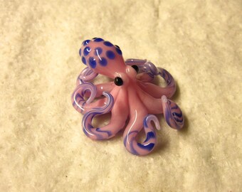 Small Glass Octopus pendant Pink Blue Spotted