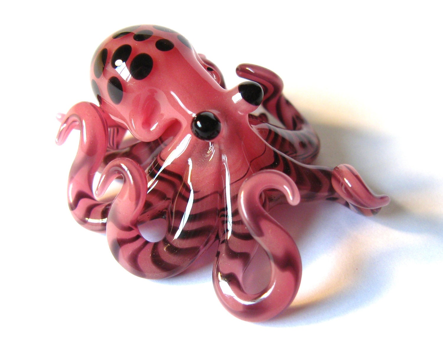 Bright Pink and Black Stripes Glass Octopus Pendant