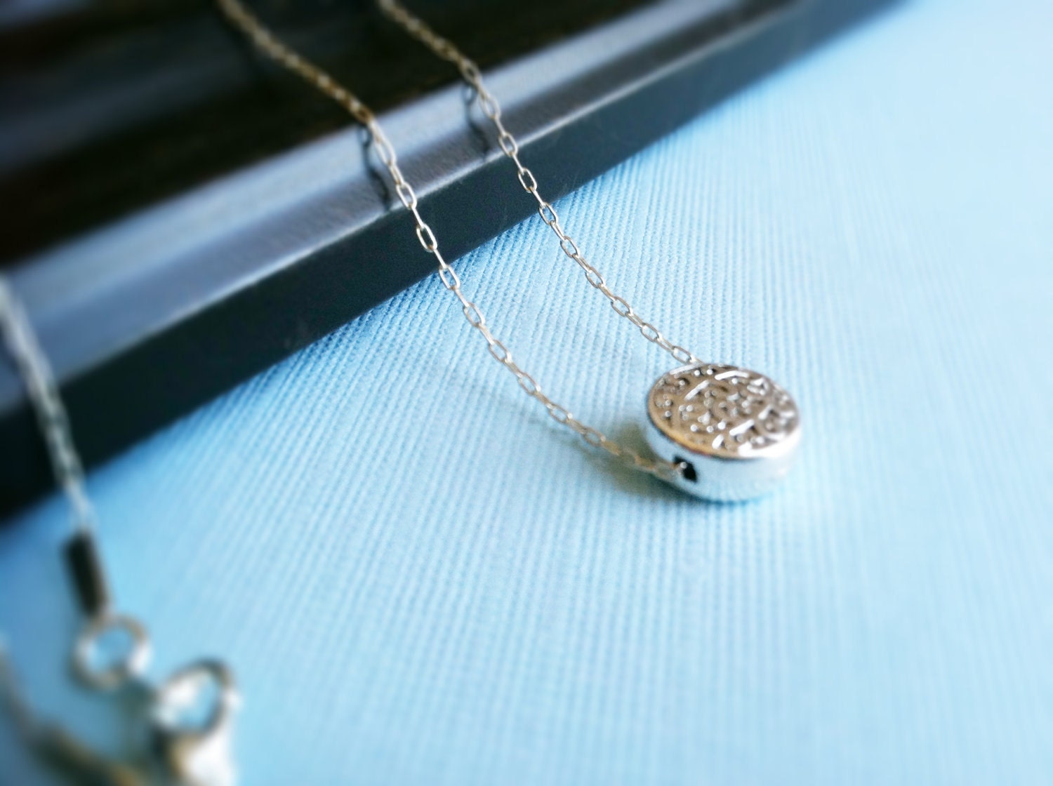 Silver Circle Necklace, Sterling Silver Chain, Small Round Charm