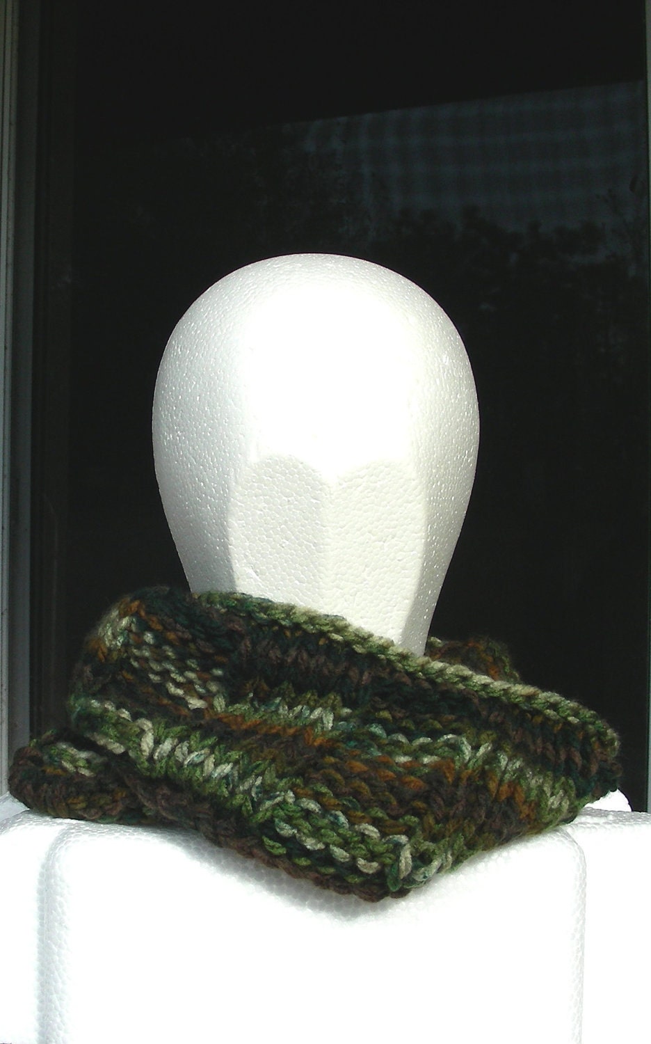 Cowl, mobius scarf, endless scarf, infinity scarf green brown black taupe multicolored hand knit