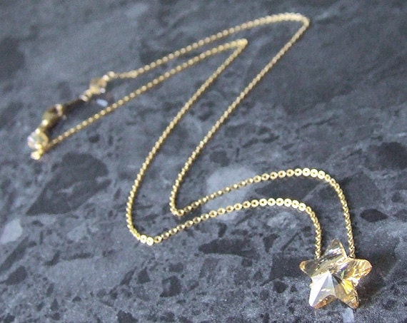 Gold Swarovski Star Necklace 14k Gold Filled Chain Golden Shadow Crystal Star Vegan Jewelry