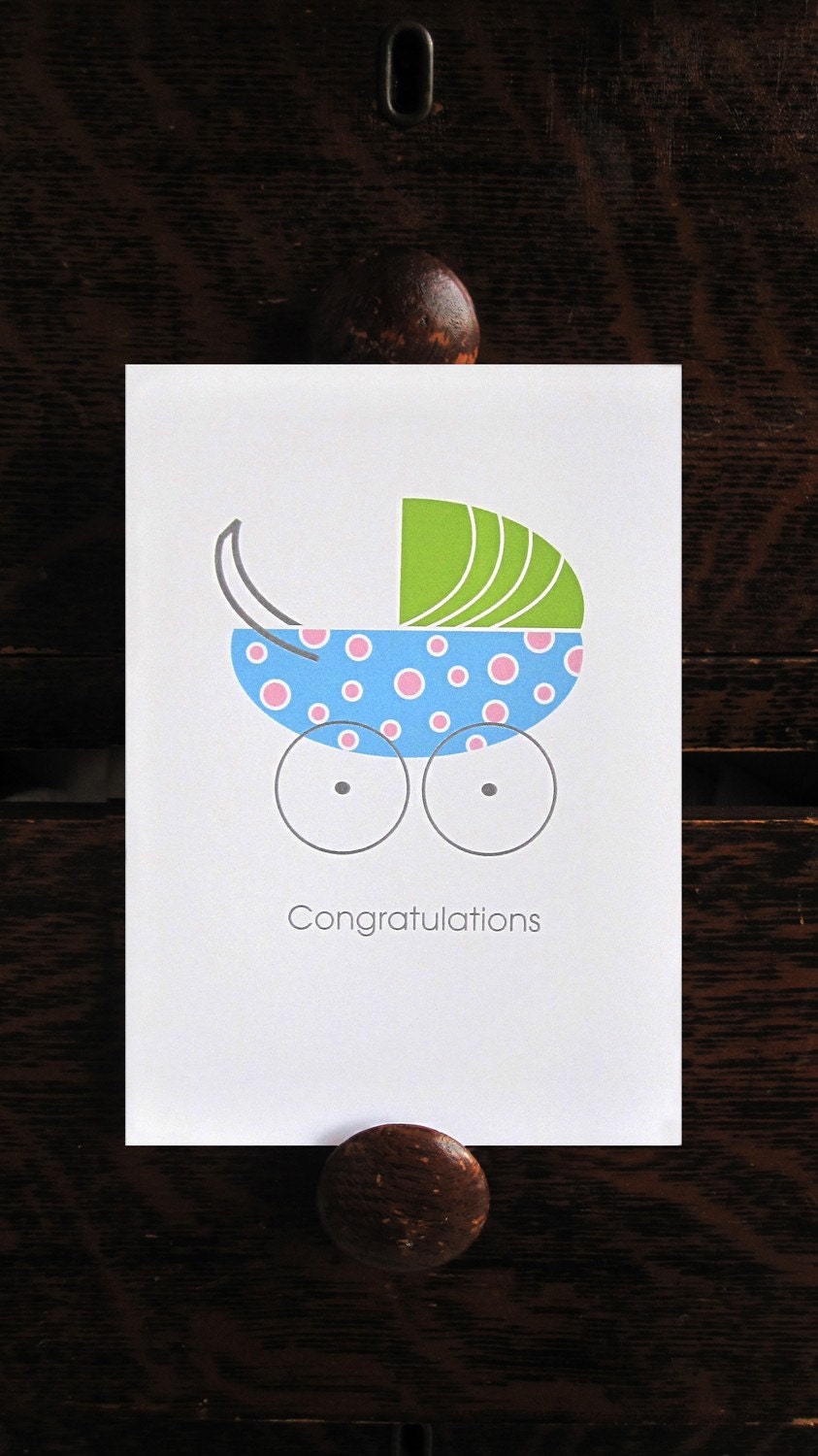 Baby Congratulations Card Unisex Little Toes Baby Carriage Sweet