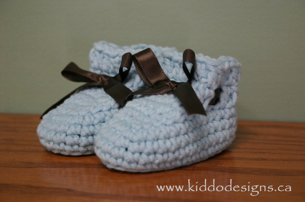 Boy Baby Booties Blue Crocheted