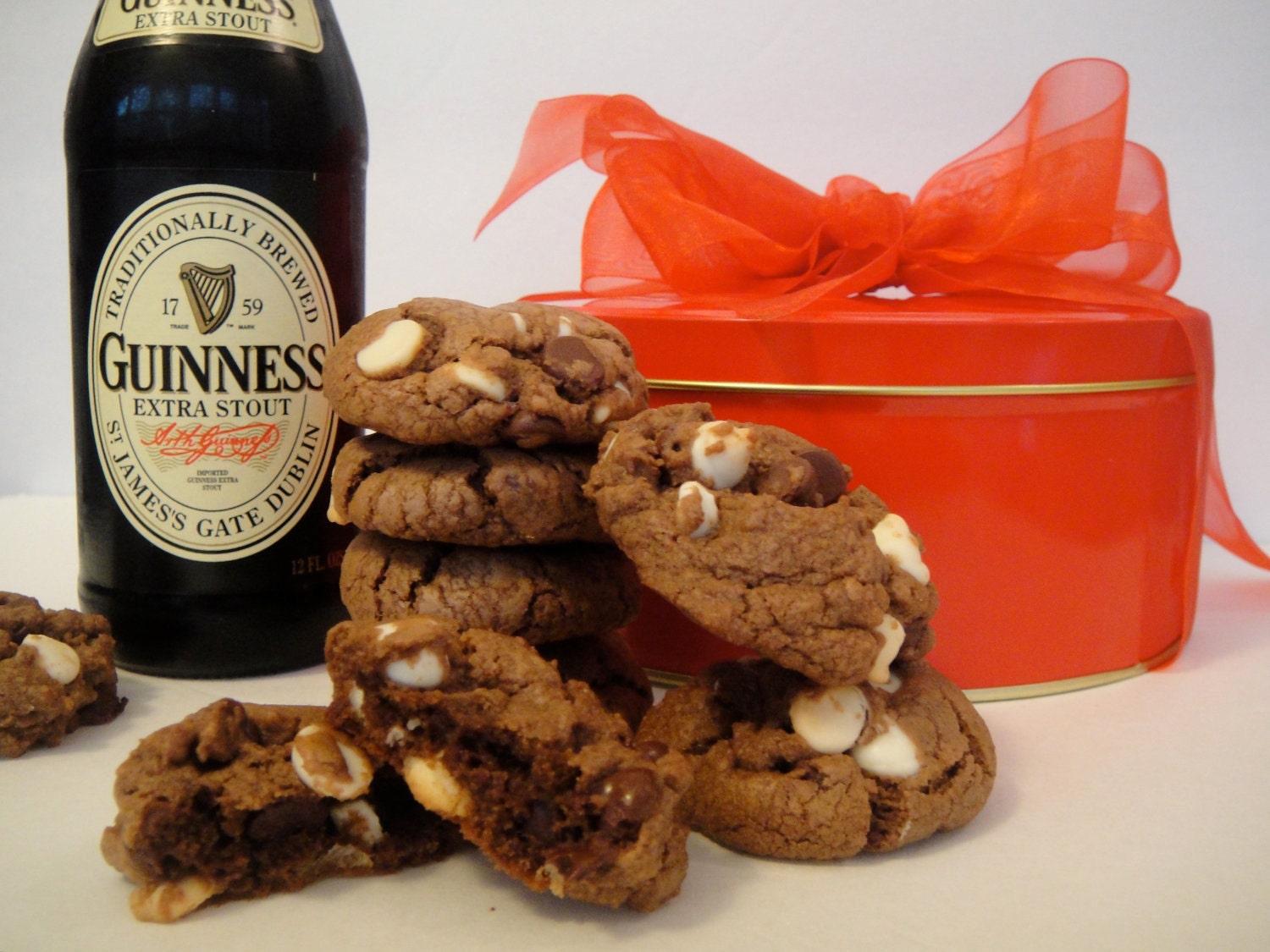 Guinness Chocolate Cookies - St Patrick's Day Gift Tin - Gourmet Beer Cookies - One Dozen