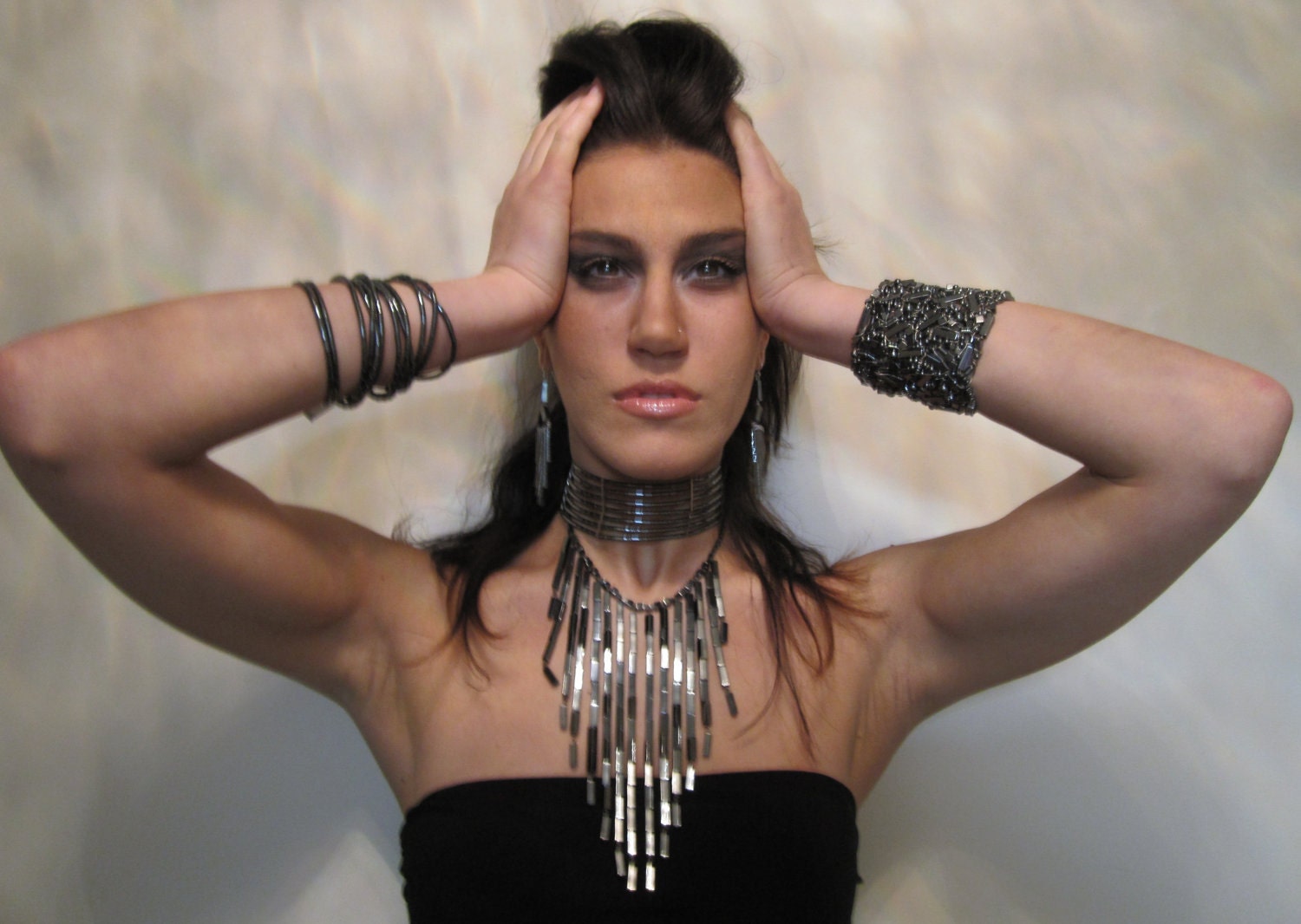 Bib Necklace in Charcoal Grey - Sleek Statement Necklace with Hematite