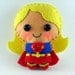 Supergirl felt plush doll in a kawaii style - use as pin, necklace, keychain, magnet or Christmas ornament ( your choice )
