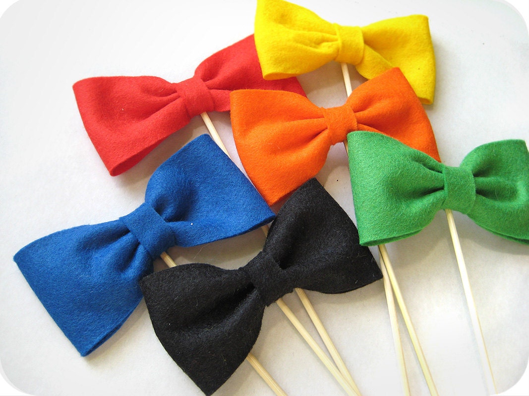 Bow Ties on a Stick for Wedding, Party Photobooth Prop - Set of 6 - Multicolor