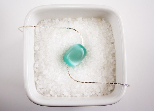 Minimalistic necklace Mint blue cat eye glass bead Israel jewelry
