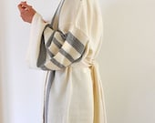 Handmade Eco Friendly Extra Soft Cotton Wearable Turkish Bath Towel Peshtemal Kimono Robe Caftan Obi Belt Ivory Black Striped