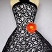 50s party dress / black illusion lace 1950s dress