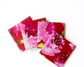 Painted Peony Tile Coasters in Fuchsia set of 4 - Tilissimo