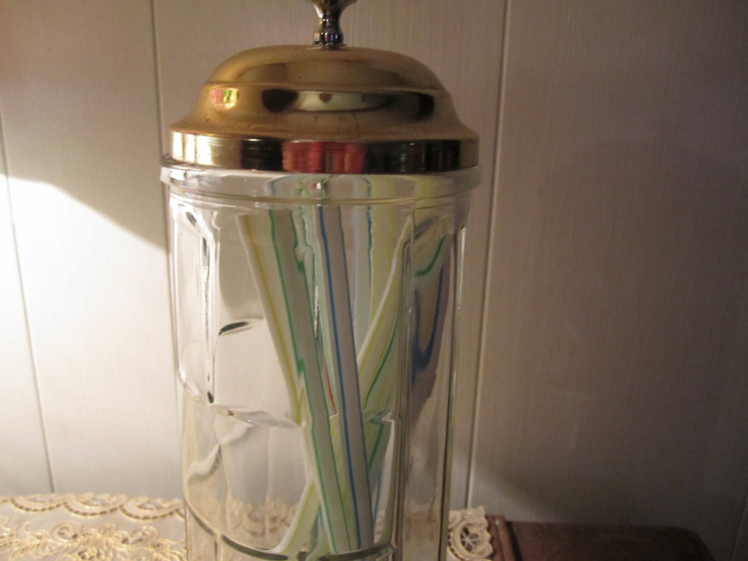 Gemco Glass Straw Dispenser by CJAndSistersVintage on Etsy