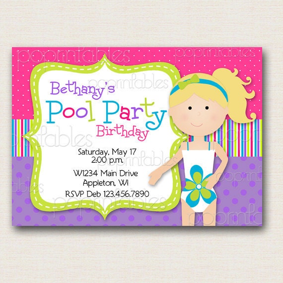 Girl's Pool Party Birthday Invitation - DIY PRINTABLE