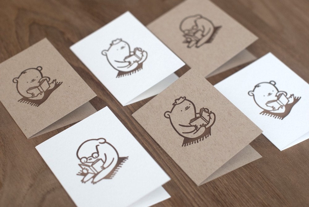 Letterpress Mini Cards: Biblobears (Set of Six w/ Matching Chocolate Envelopes)