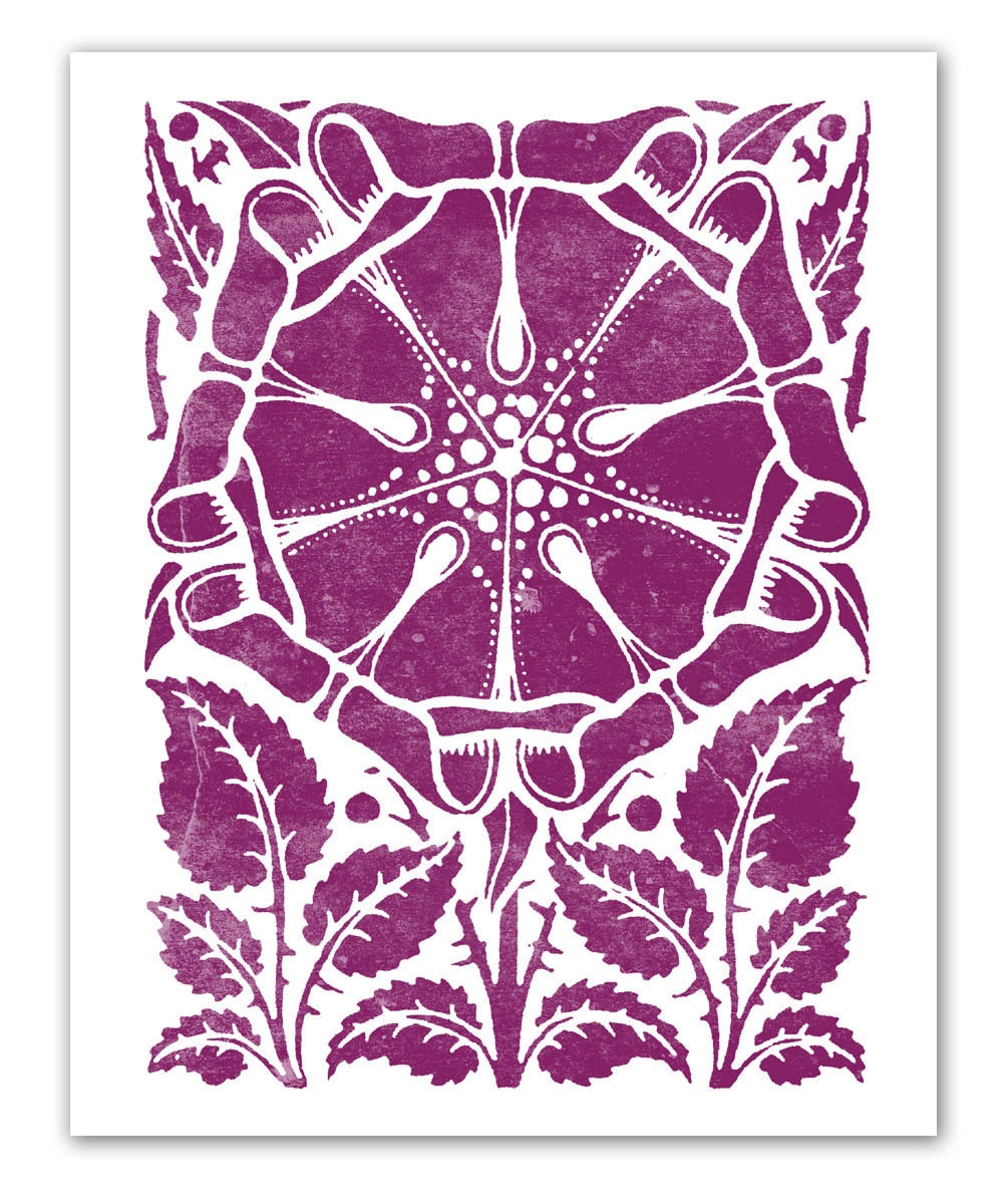 Teal Emerald Dutch Flower - New Fall Colors - Vintage Woodblock with a Modern Twist - 11 x 14