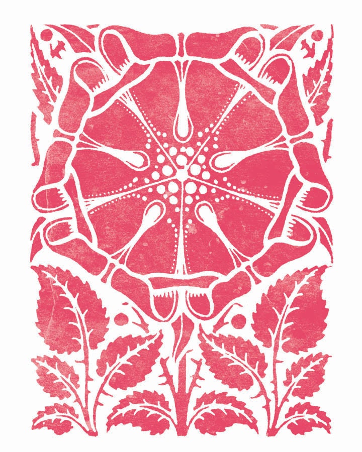 Teal Emerald Dutch Flower - New Fall Colors - Vintage Woodblock with a Modern Twist - 11 x 14