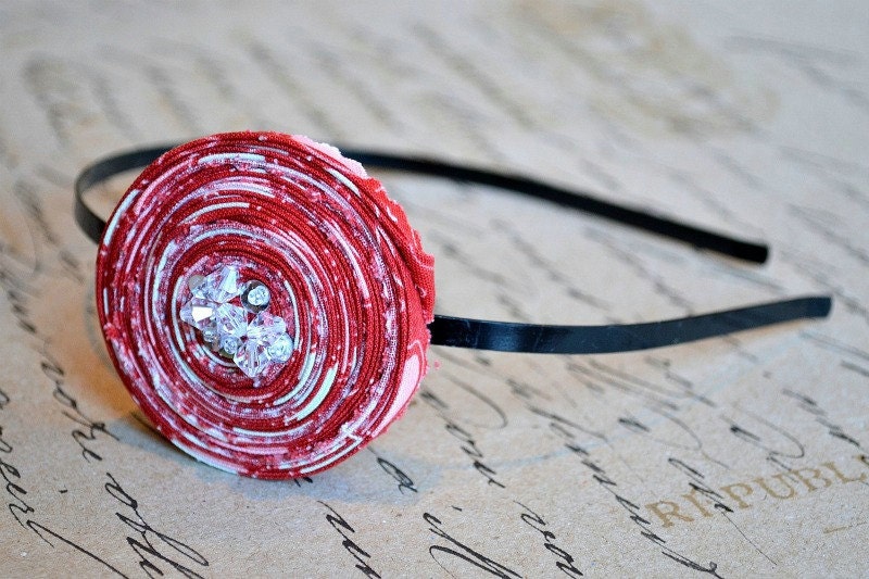 Valentine's Day Fabric Rosette Headband - Red