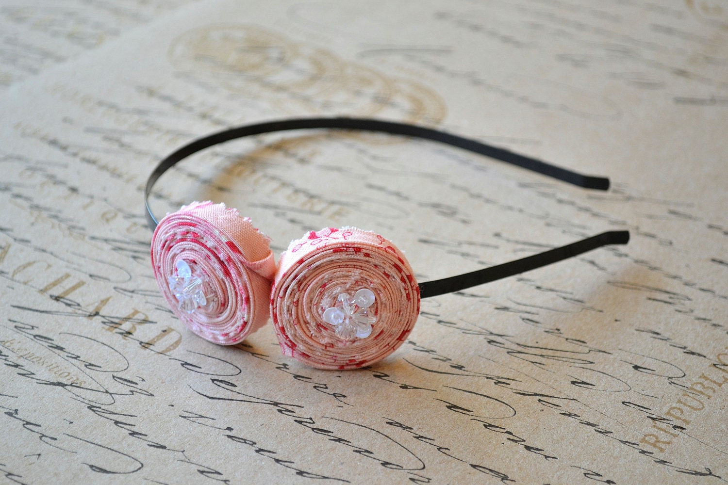 Strawberry Rhubarb Embellished Fabric Rosette Headband