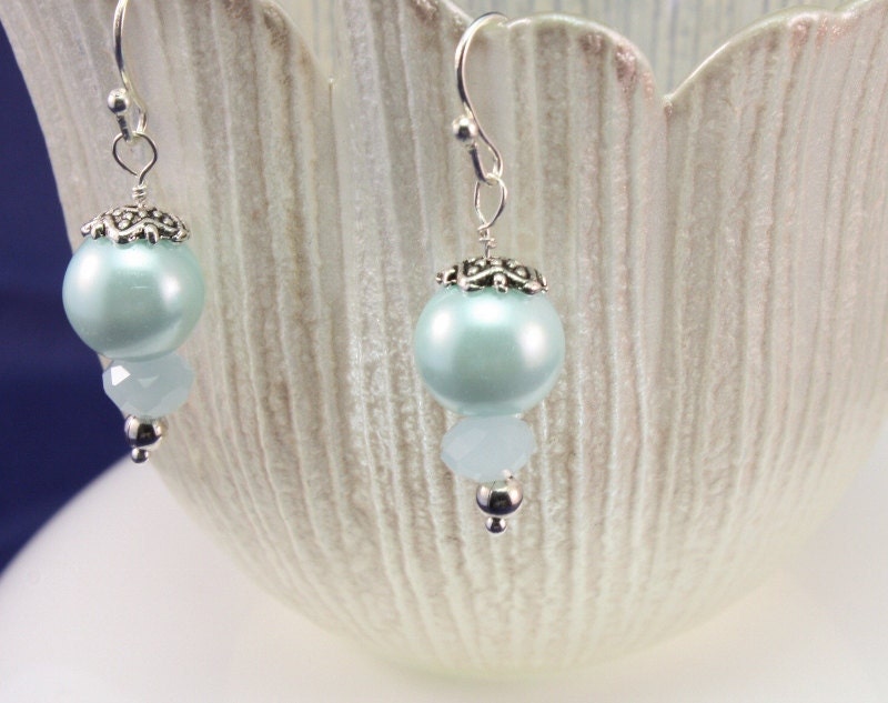 Pearl Earrings, Mint Green, Seafoam, Aqua, Wedding Jewelry