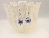 Bridesmaid Earrings, Blue Pearl Earrings, Bridal Jewelry, Short Pearl Earrings