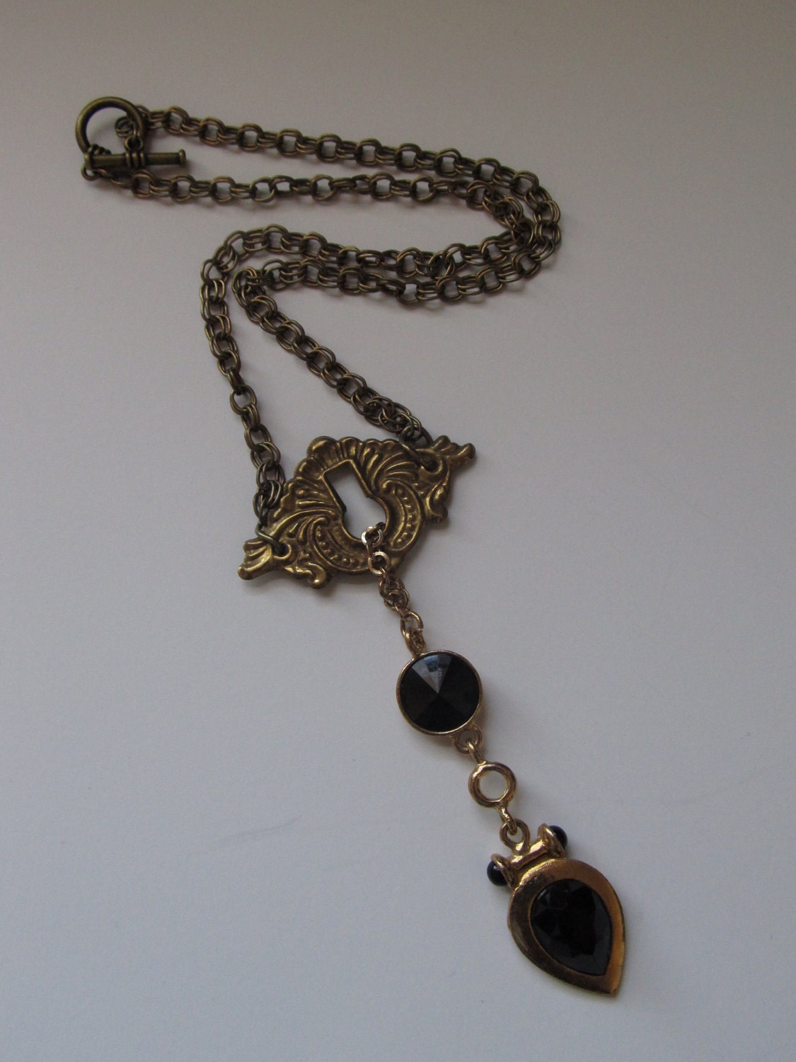 Vintage Key Plate with Black Pendant Necklace. As featured in Country Living Magazine.