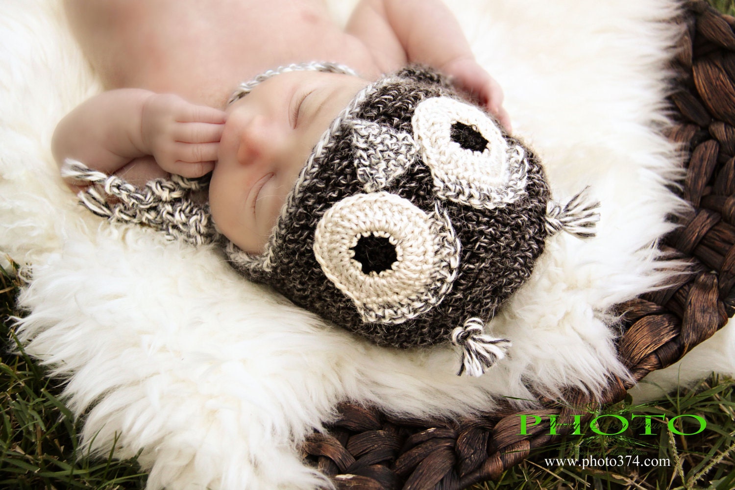 Owl Hat for Baby in Natural Alpaca