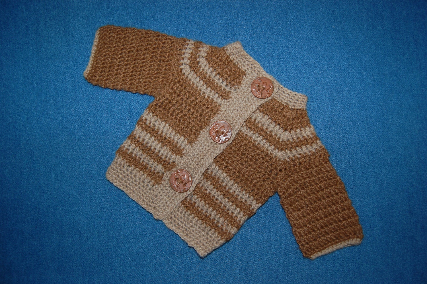 Baby Sweater in Natural Undyed Alpaca size 3-6 months Cardigan Brown and Tan