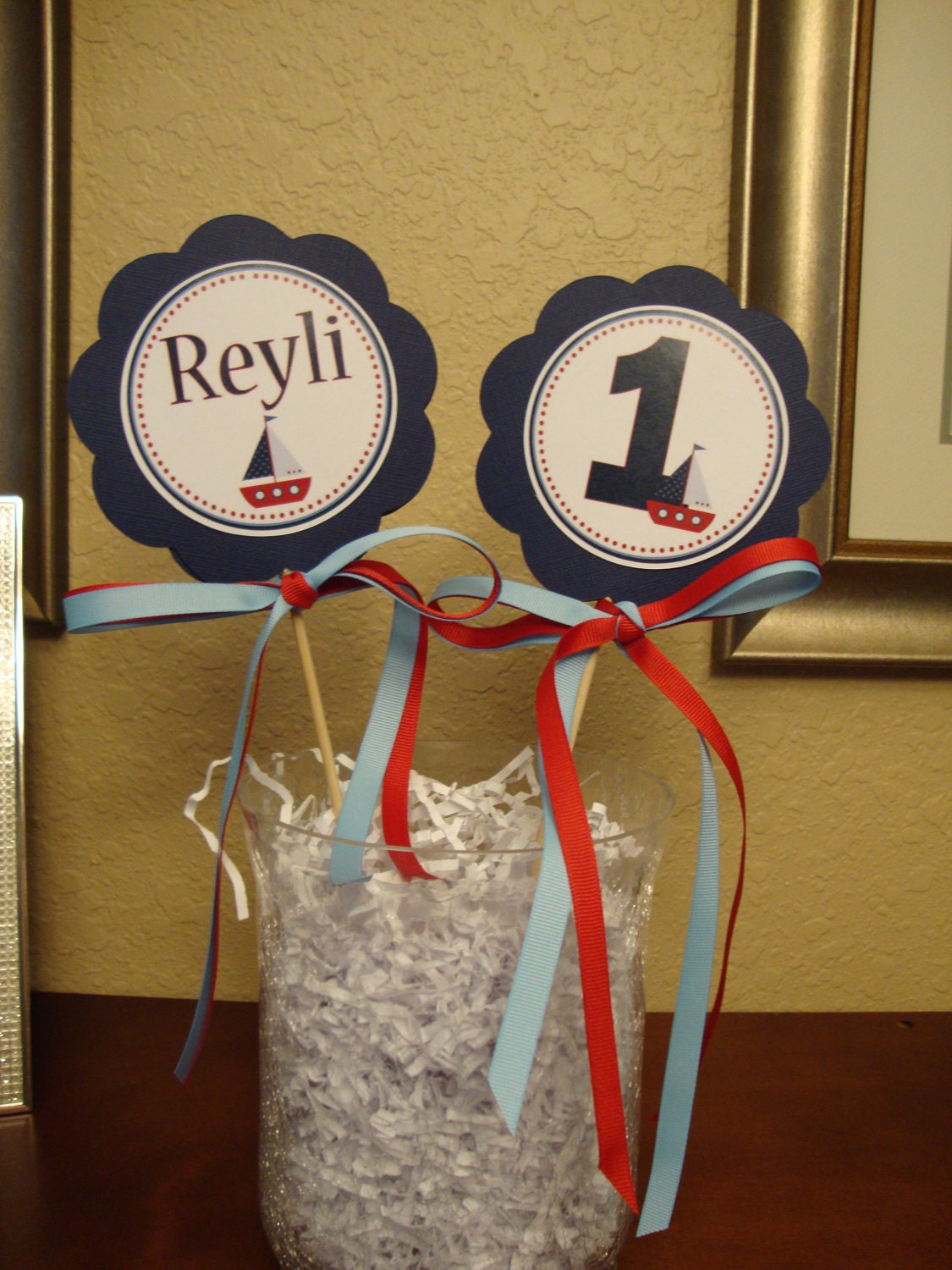 Nautical Custom Centerpiece Stick / Smash Cake Topper