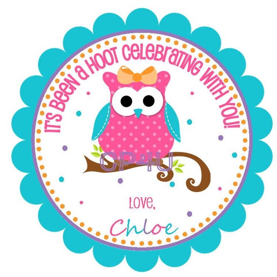 NEW - Hip Birthday Owl with Bow- Custom Favor Tags Il_570xn