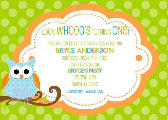 NEW- Hip Birthday Owl for Boys- Custom Invitation Il_570xn