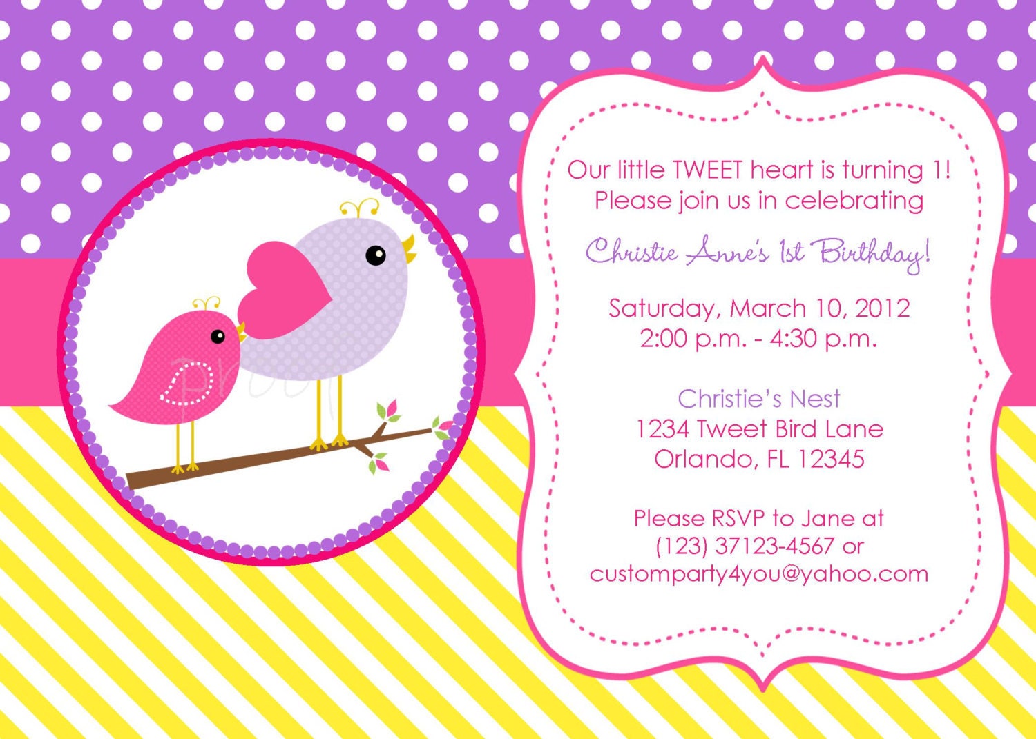NEW- Springtime Tweet Bird Custom Invitations Il_570xn