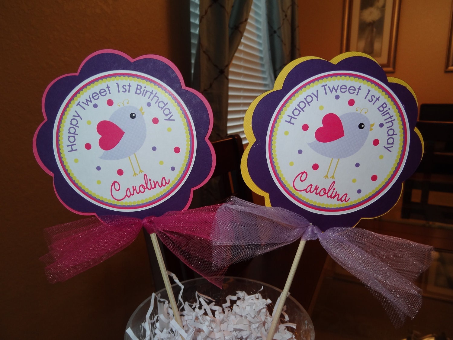 Springtime Tweet Bird Centerpiece Stick / Smash Cake Topper Il_570xn