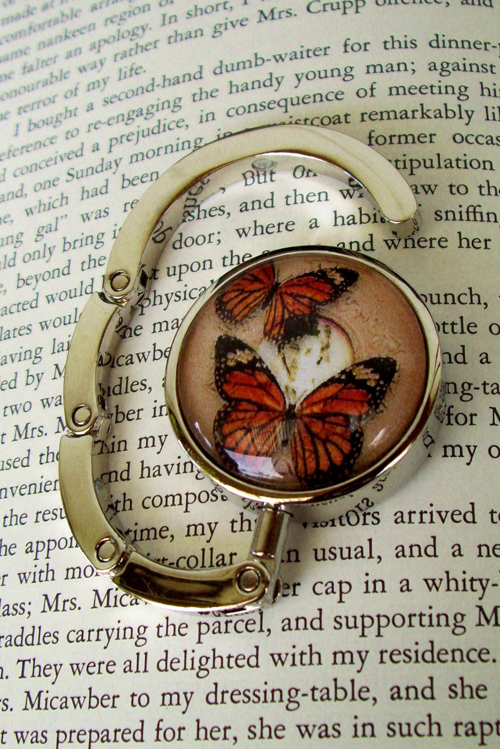 Steampunk Bag/Purse or Hat Hanger (H54-3) - Vintage Artwork Under Glass - Victorian / Goth - Butterflies