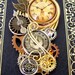 Steampunk Brooch (Pin117) - Clockwork Design - Wings and Compass - Gears and Swarovski Crystals -