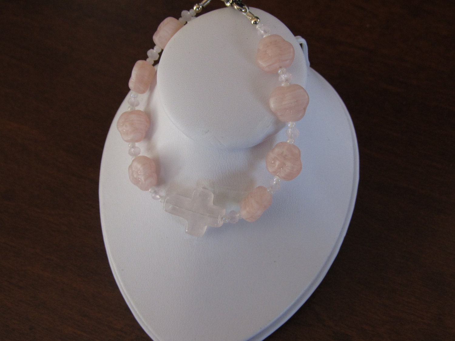 Religious rose quartz baby bracelet