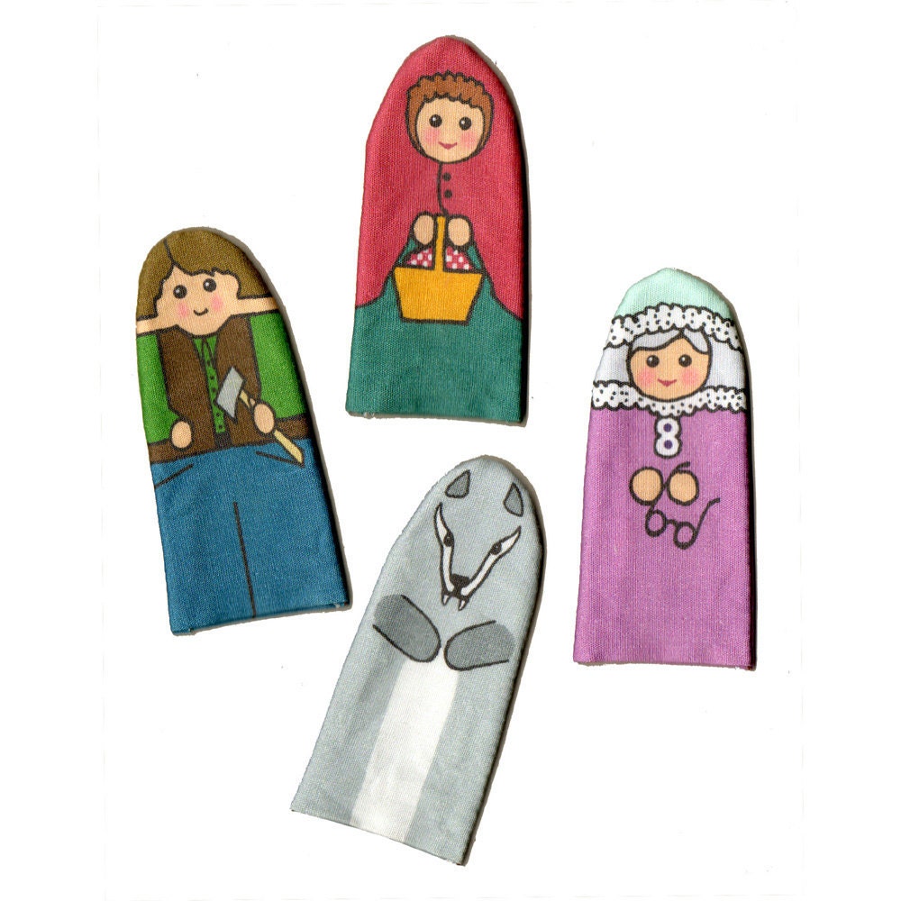 Little RED RIDING HOOD - Finger Puppets (Set of 4) with Story Booklet included - Free Shipping Continental United States