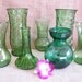 Set of 7 Vintage GREEN glass bud vases-Wedding Reception-Special Event-Instant Collection-Garden Theme Party- Vases