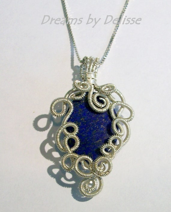 Lapis Lazuli and Sterling Silver Wire Wrapped Necklace