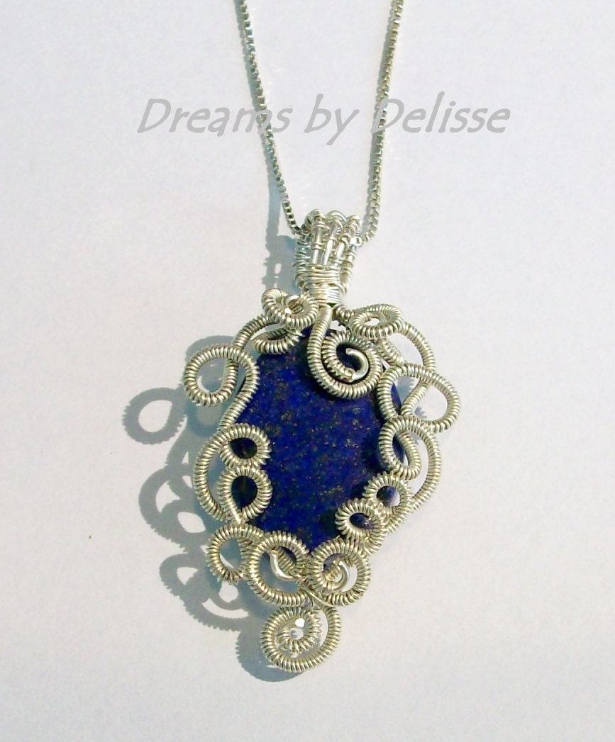 Lapis Lazuli and Sterling Silver Wire Wrapped Necklace