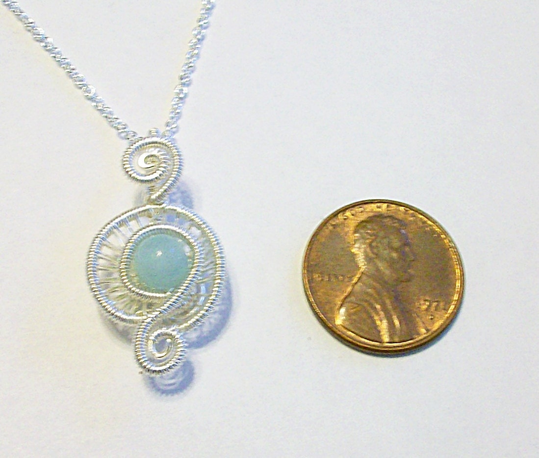 Wire Wrapped Amazonite Necklace - Silver Amazonite Necklace