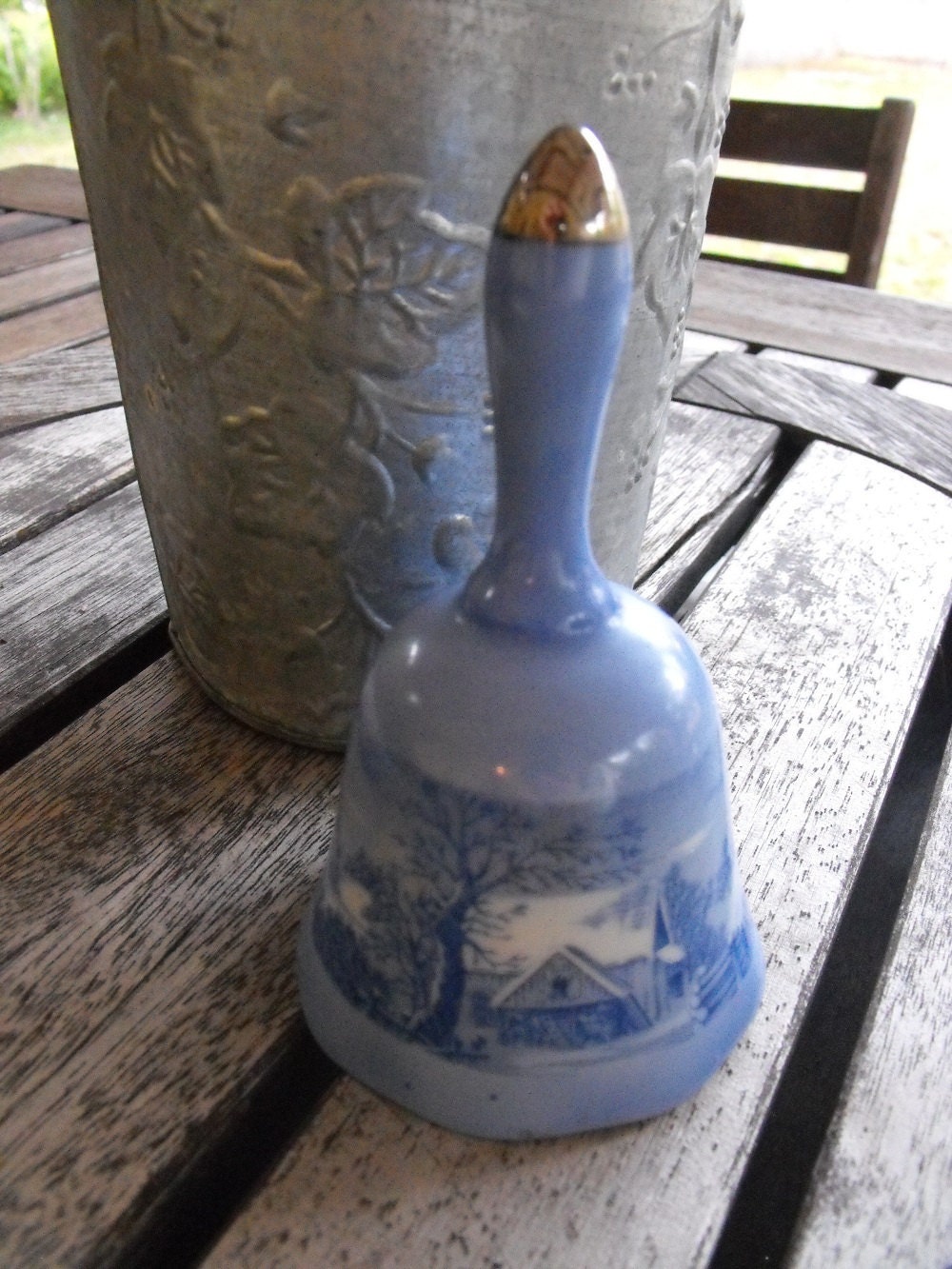 Something Old Something Blue Wedding Reception Dance Kissing Bell Shabby Chic English Porcelian Dinner Bell Currier And Ives Design